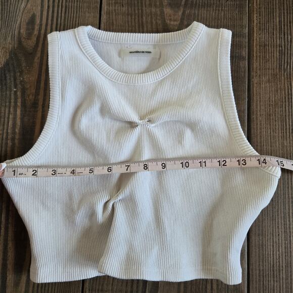 Maniere De Voir Womens Cropped Tank Top 6 White Tacked Ribbed Knit Minimalist - Picture 6 of 8